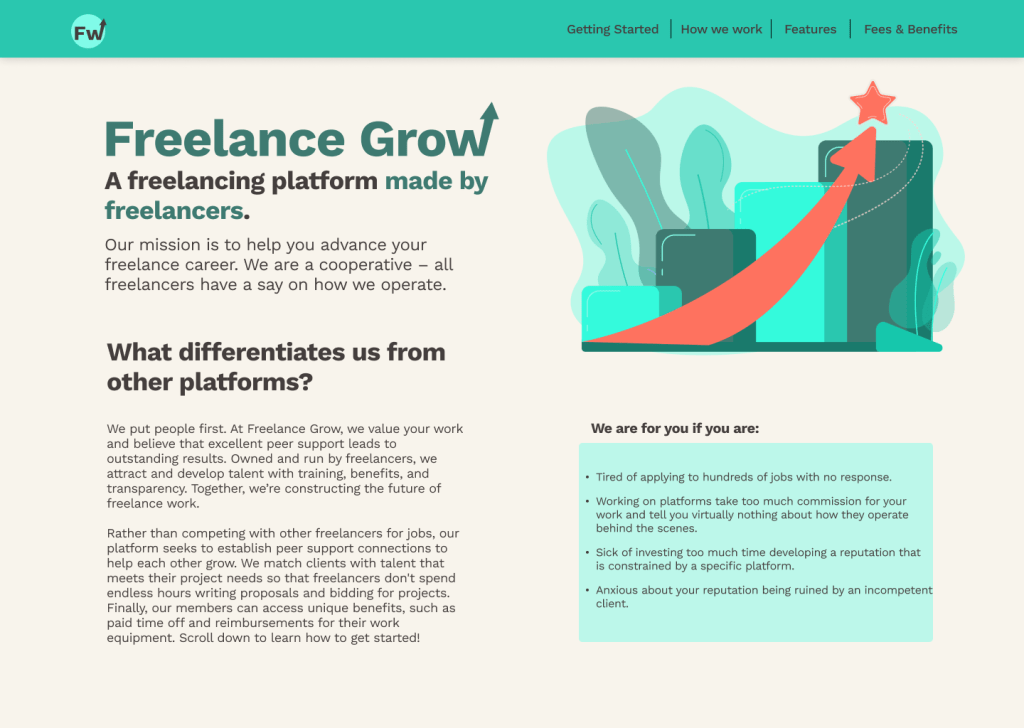 A screenshot of the Freelance Grow landing page.
